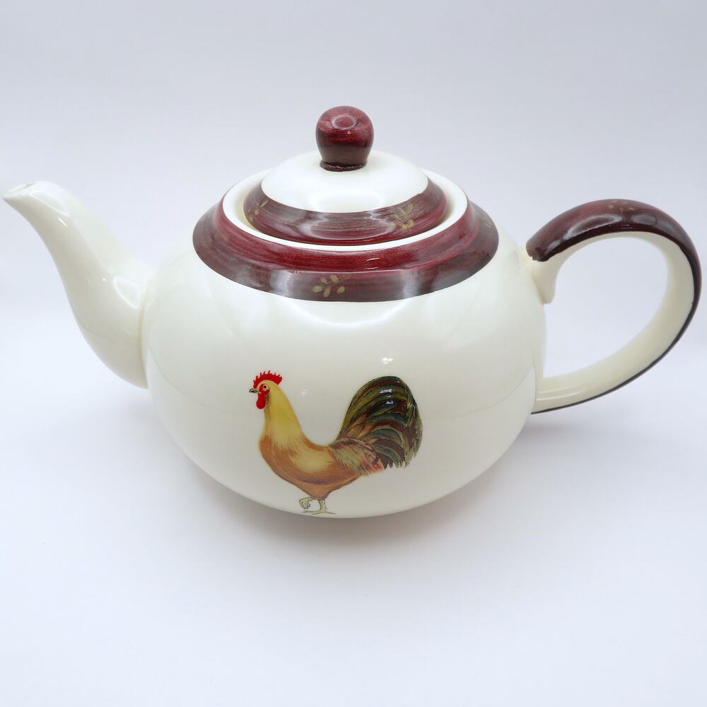 Creative Tops Old Farm House Rooster Chicken Ceramic Teapot Country Kitchen Lid